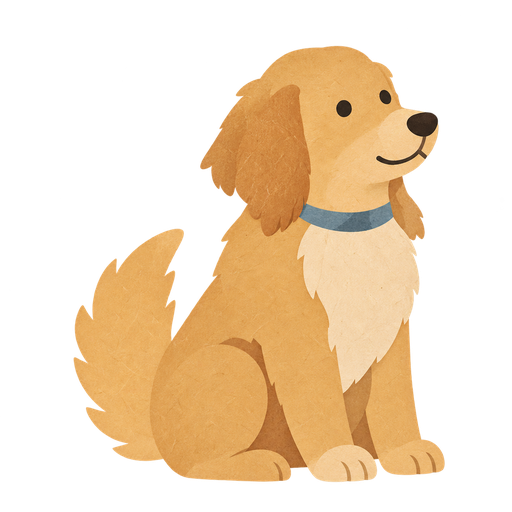 坐在文章旁的剪紙黃金獵犬